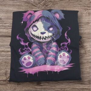 Gildan Black and Purple Short Sleeve Tee with Cartoon Monster Design